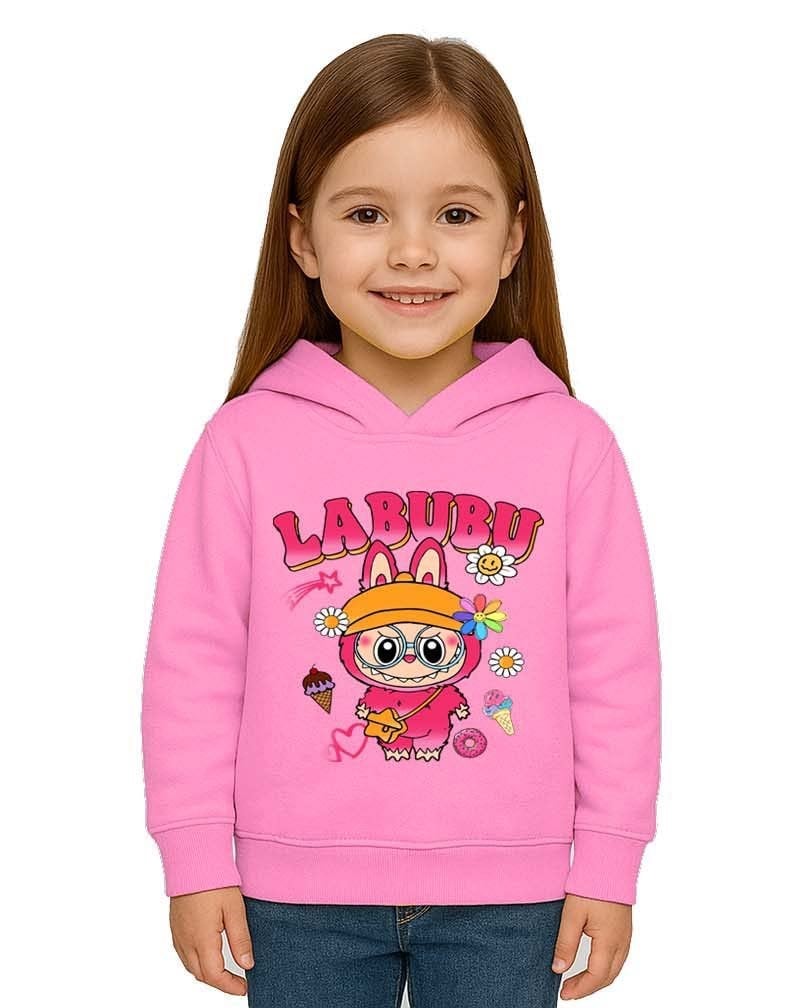 Unisex Baskılı Çocuk Swaetshirt Labubu Baskılı Kapüşonlu 3 İplik Şardonlu