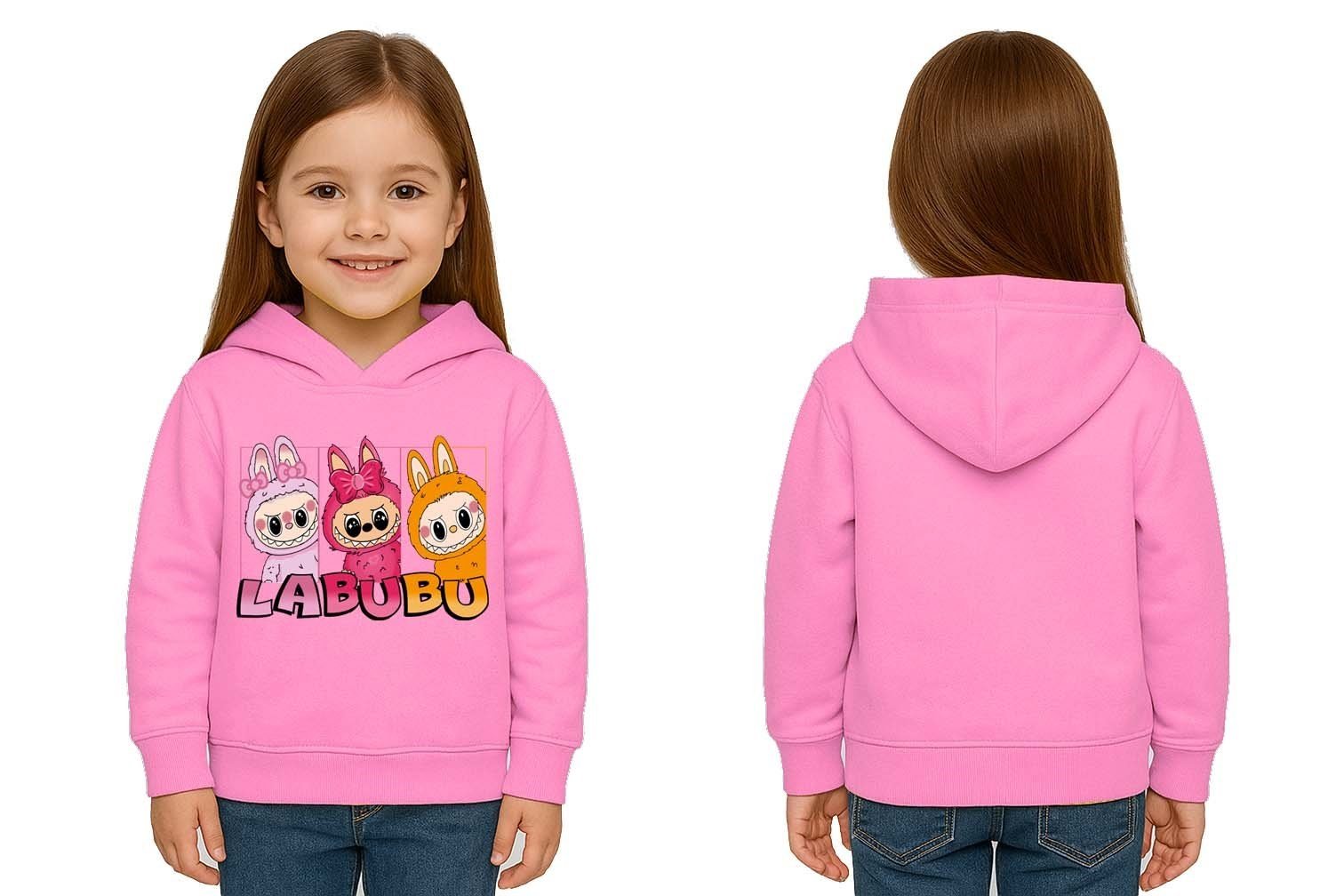 Unisex Baskılı Çocuk Swaetshirt Labubu Baskılı Kapüşonlu 3 İplik Şardonlu