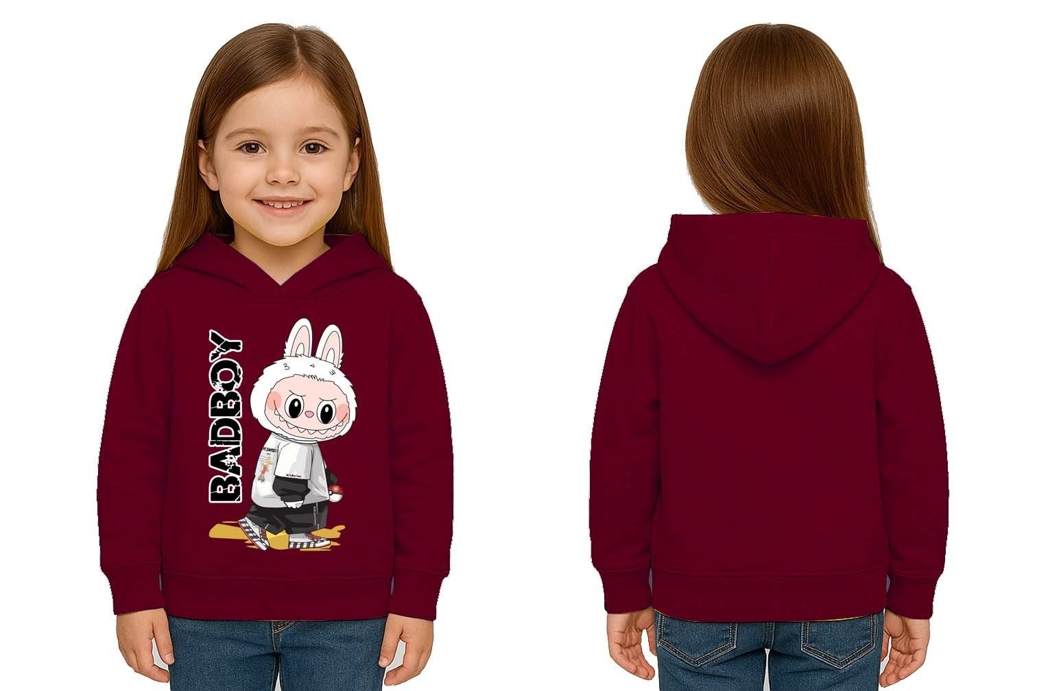 Unisex Baskılı Çocuk Swaetshirt Labubu Baskılı Kapüşonlu 3 İplik Şardonlu