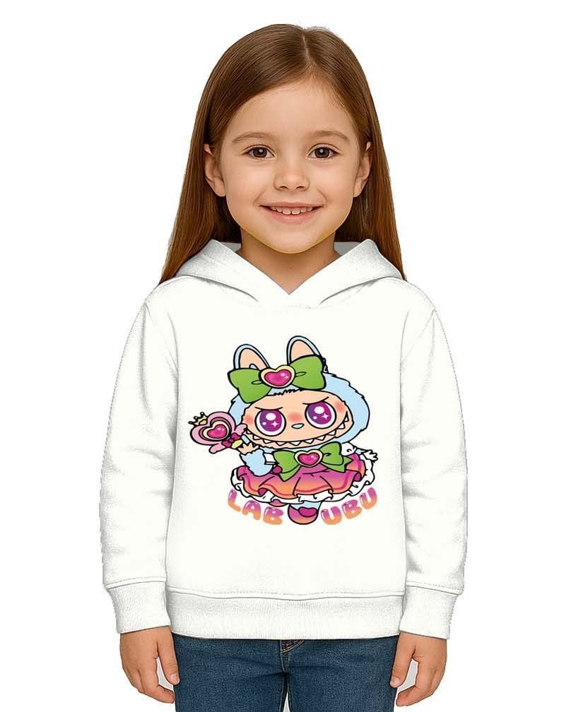 Unisex Baskılı Çocuk Swaetshirt Labubu Baskılı Kapüşonlu 3 İplik Şardonlu