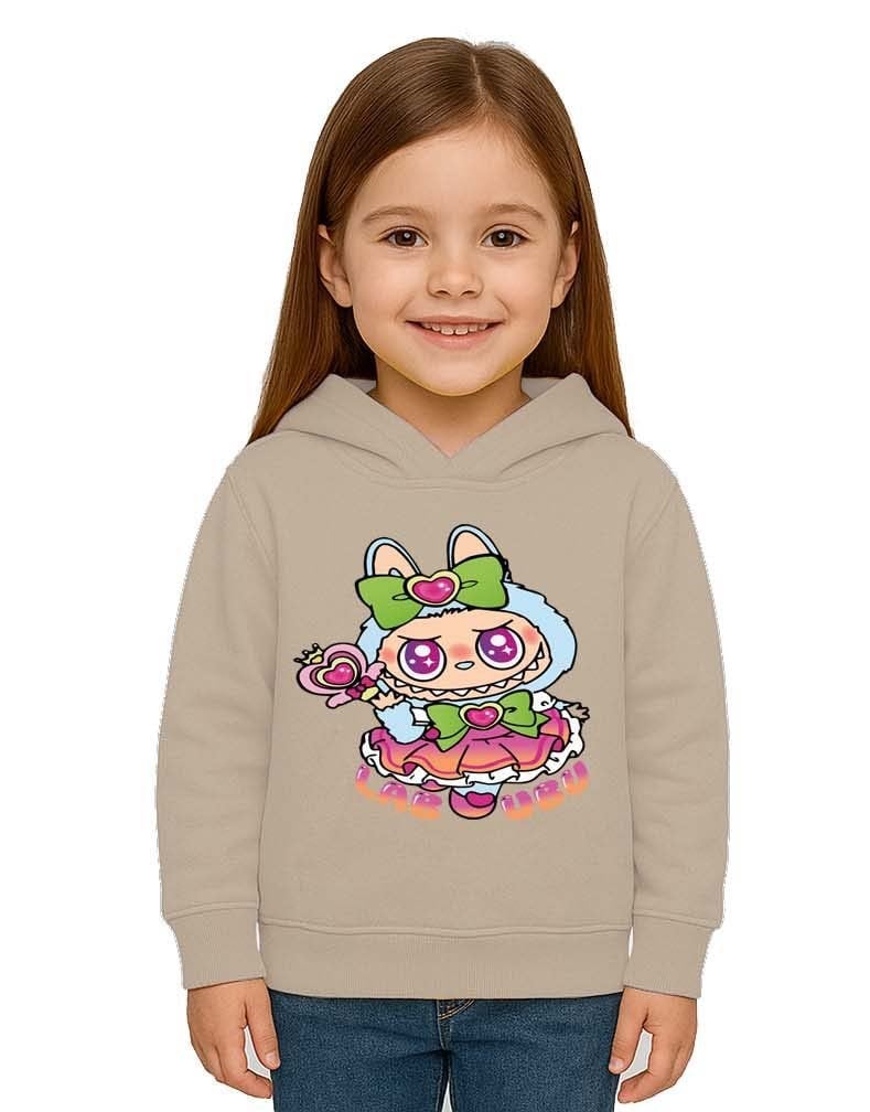 Unisex Baskılı Çocuk Swaetshirt Labubu Baskılı Kapüşonlu 3 İplik Şardonlu