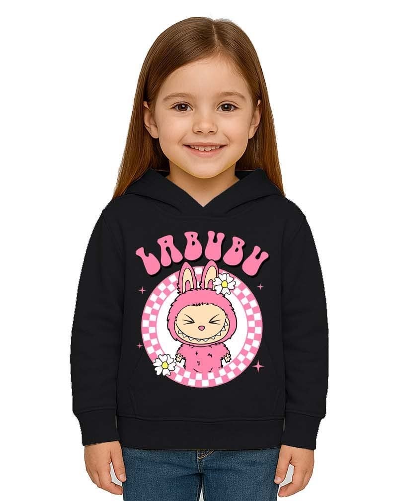 Unisex Baskılı Çocuk Swaetshirt Labubu Baskılı Kapüşonlu 3 İplik Şardonlu