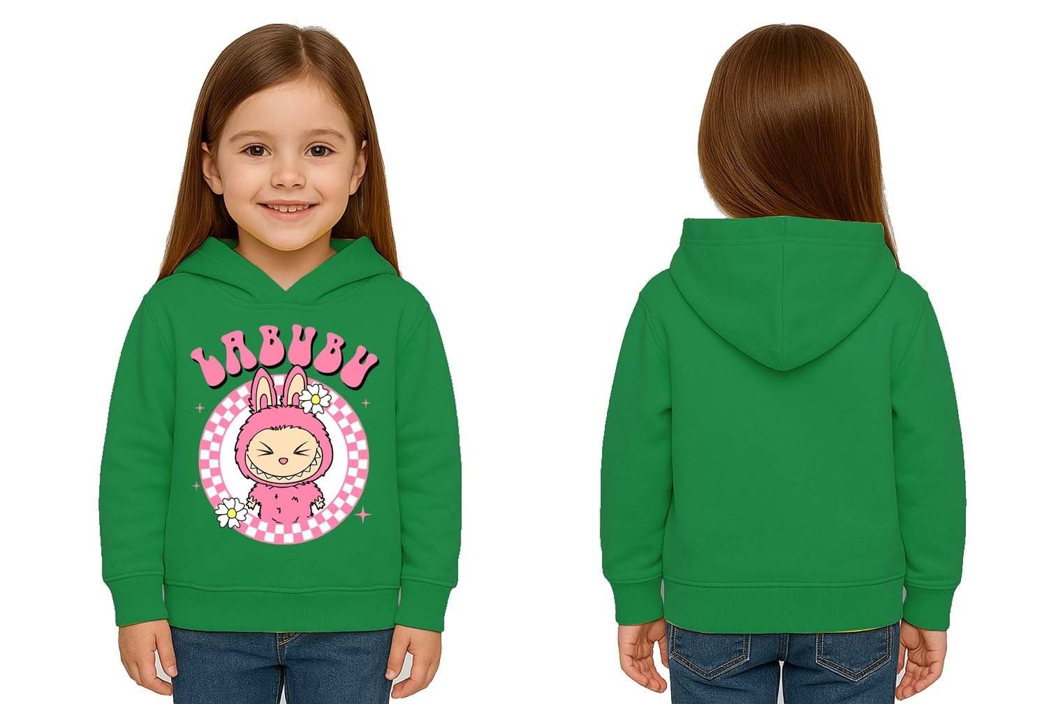 Unisex Baskılı Çocuk Swaetshirt Labubu Baskılı Kapüşonlu 3 İplik Şardonlu