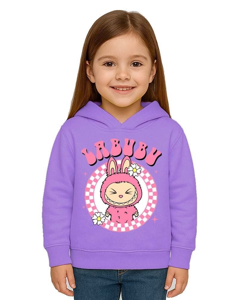 Unisex Baskılı Çocuk Swaetshirt Labubu Baskılı Kapüşonlu 3 İplik Şardonlu