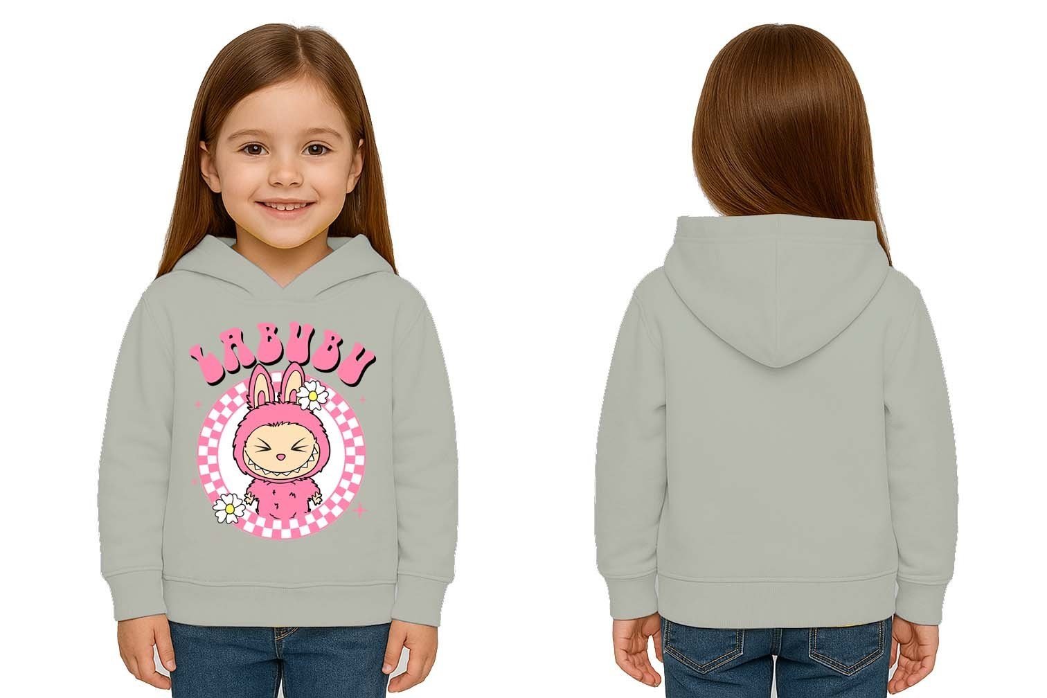Unisex Baskılı Çocuk Swaetshirt Labubu Baskılı Kapüşonlu 3 İplik Şardonlu