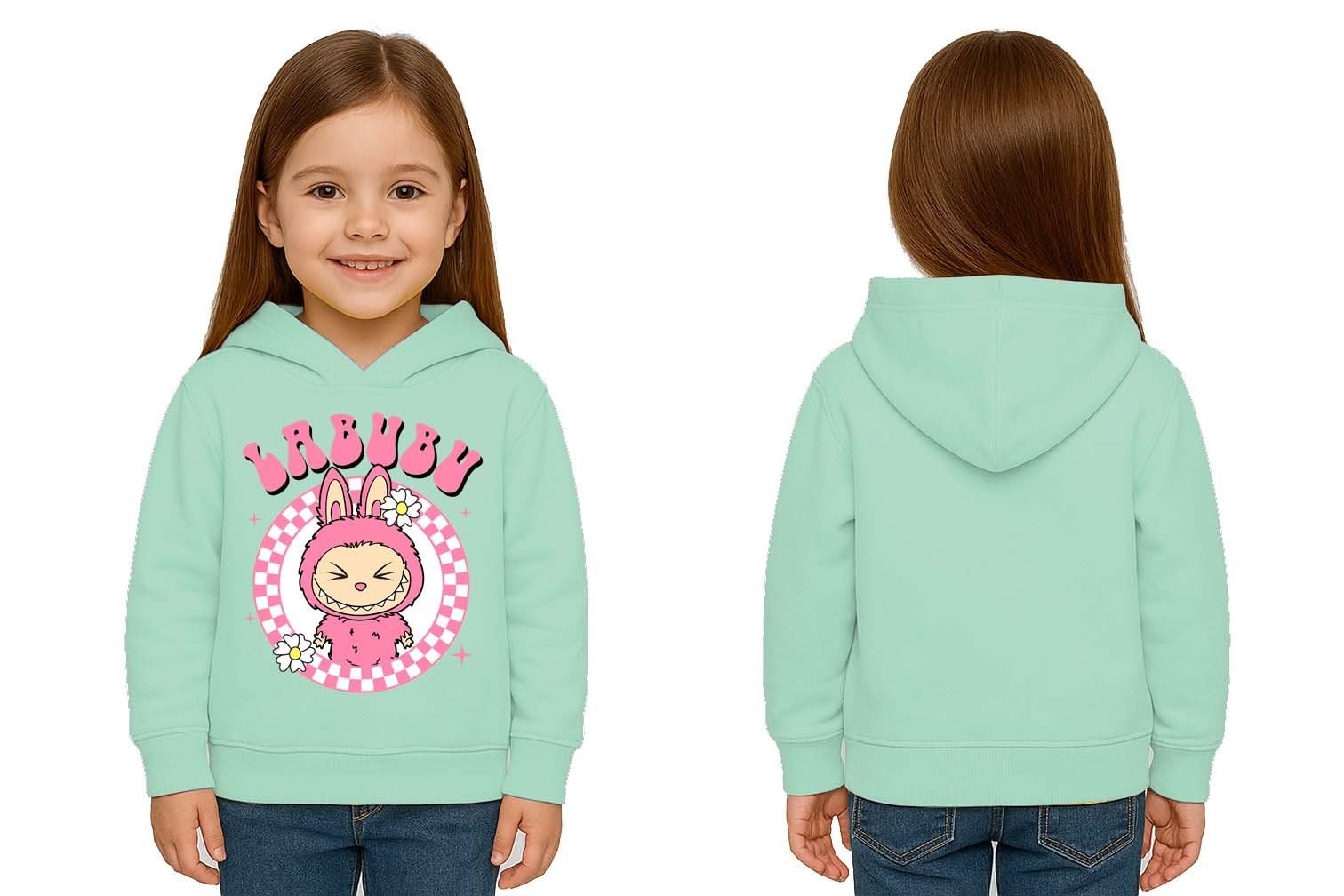 Unisex Baskılı Çocuk Swaetshirt Labubu Baskılı Kapüşonlu 3 İplik Şardonlu