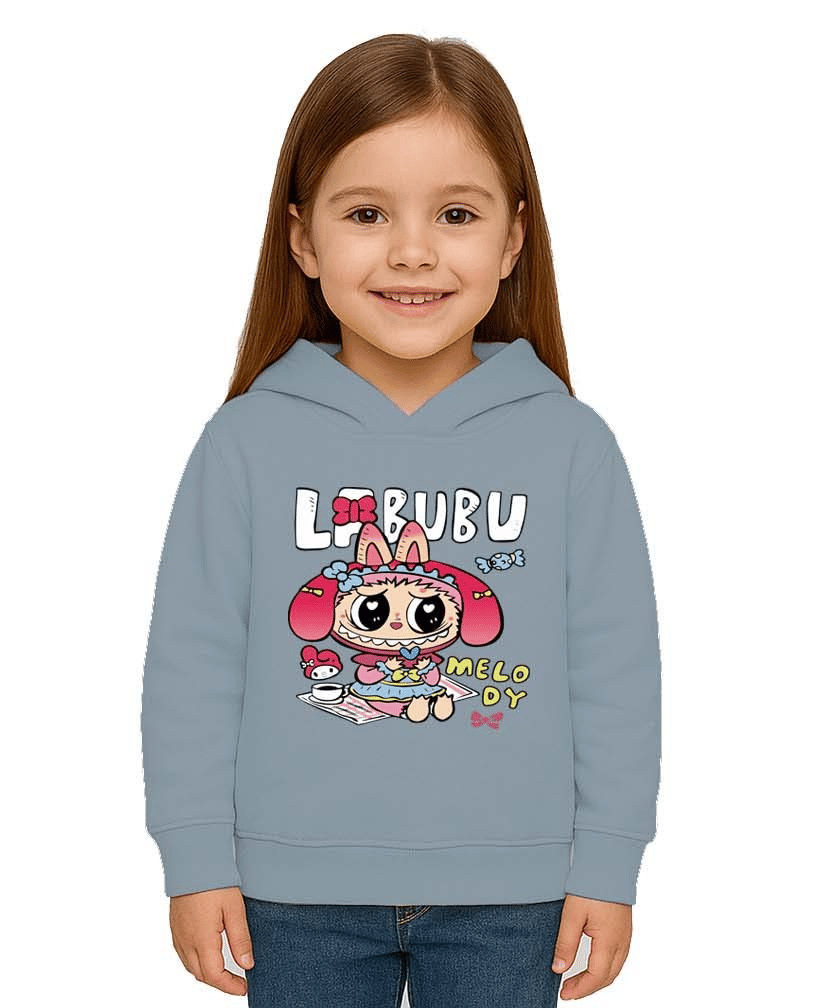 Unisex Baskılı Çocuk Swaetshirt Labubu Baskılı Kapüşonlu 3 İplik Şardonlu