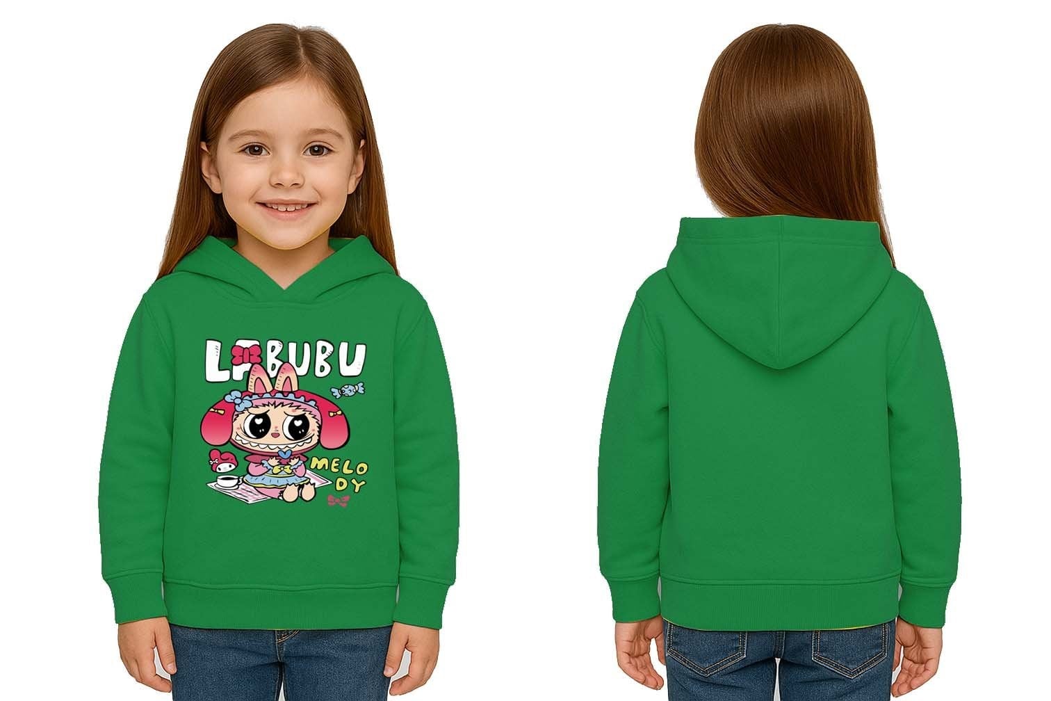 Unisex Baskılı Çocuk Swaetshirt Labubu Baskılı Kapüşonlu 3 İplik Şardonlu