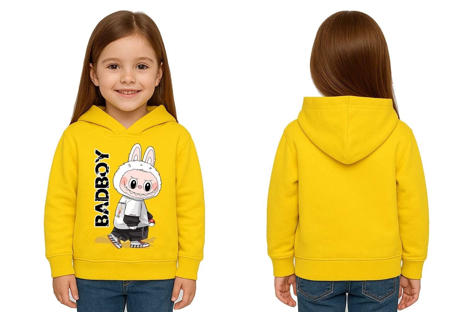Unisex Baskılı Çocuk Swaetshirt Labubu Baskılı Kapüşonlu 3 İplik Şardonlu