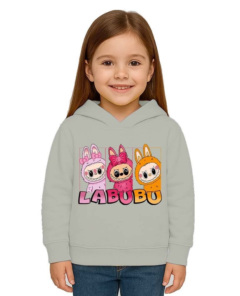 Unisex Baskılı Çocuk Swaetshirt Labubu Baskılı Kapüşonlu 3 İplik Şardonlu