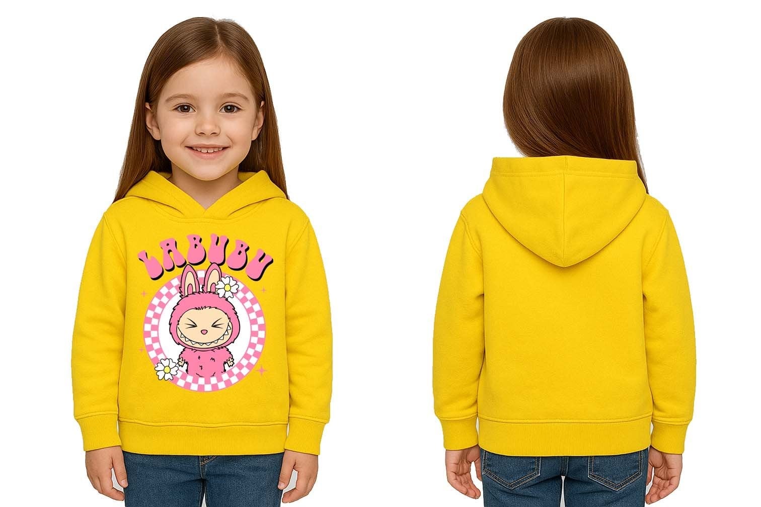 Unisex Baskılı Çocuk Swaetshirt Labubu Baskılı Kapüşonlu 3 İplik Şardonlu