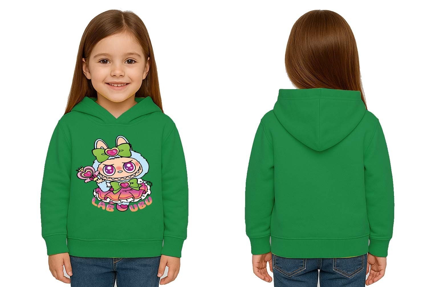 Unisex Baskılı Çocuk Swaetshirt Labubu Baskılı Kapüşonlu 3 İplik Şardonlu