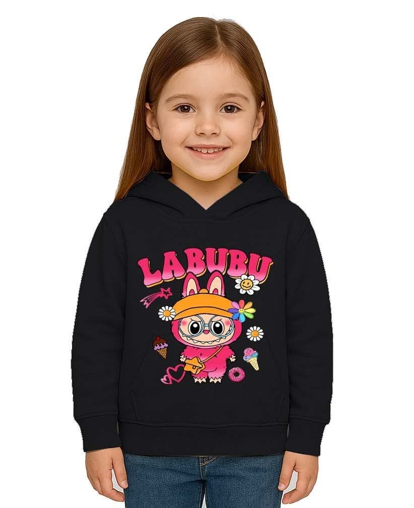 Unisex Baskılı Çocuk Swaetshirt Labubu Baskılı Kapüşonlu 3 İplik Şardonlu