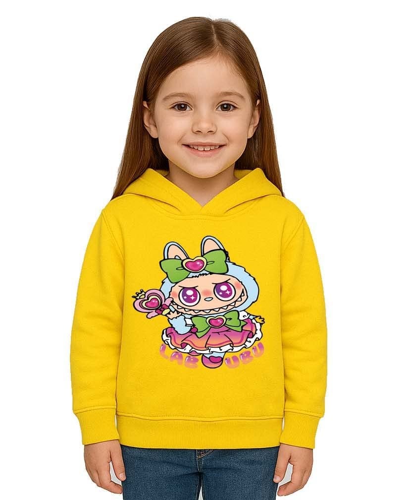 Unisex Baskılı Çocuk Swaetshirt Labubu Baskılı Kapüşonlu 3 İplik Şardonlu