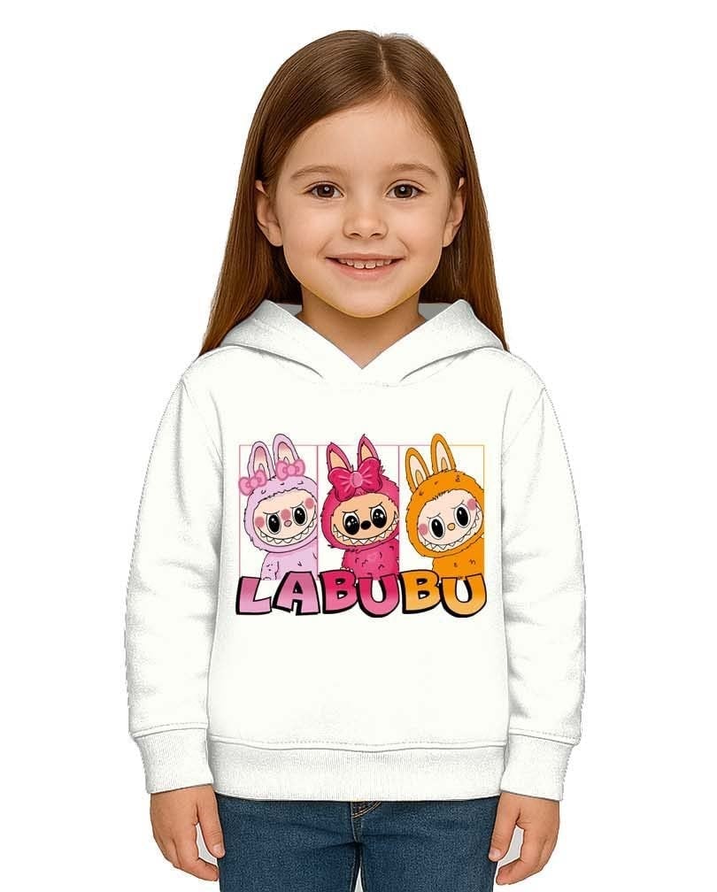 Unisex Baskılı Çocuk Swaetshirt Labubu Baskılı Kapüşonlu 3 İplik Şardonlu