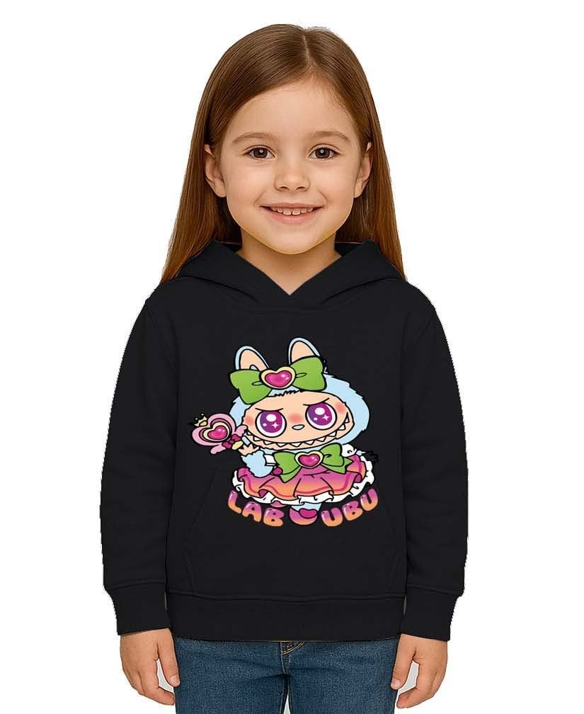 Unisex Baskılı Çocuk Swaetshirt Labubu Baskılı Kapüşonlu 3 İplik Şardonlu