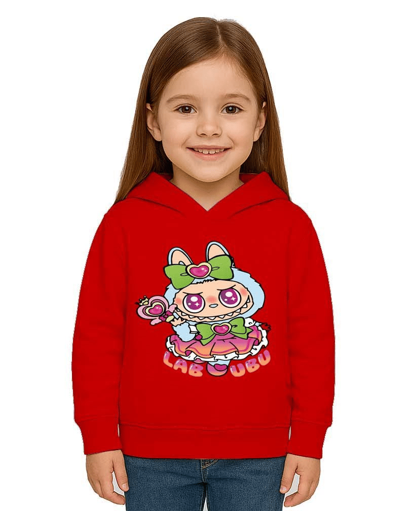 Unisex Baskılı Çocuk Swaetshirt Labubu Baskılı Kapüşonlu 3 İplik Şardonlu
