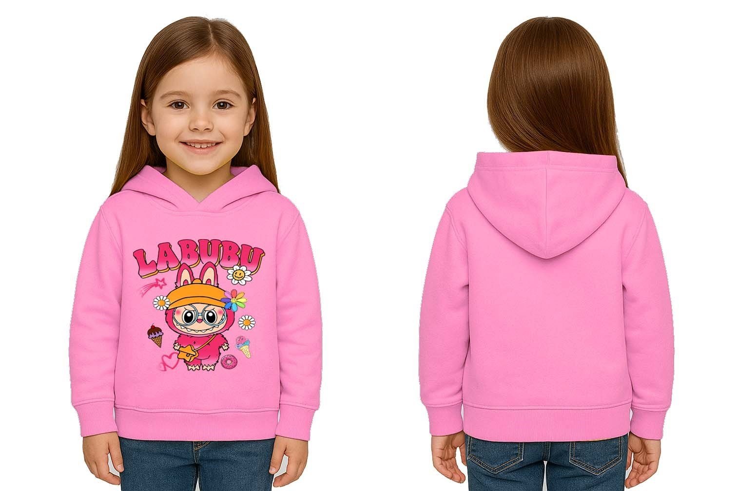 Unisex Baskılı Çocuk Swaetshirt Labubu Baskılı Kapüşonlu 3 İplik Şardonlu