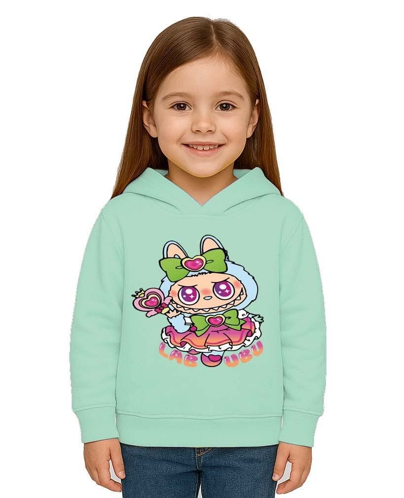 Unisex Baskılı Çocuk Swaetshirt Labubu Baskılı Kapüşonlu 3 İplik Şardonlu