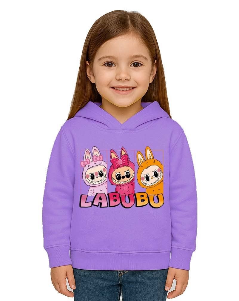 Unisex Baskılı Çocuk Swaetshirt Labubu Baskılı Kapüşonlu 3 İplik Şardonlu