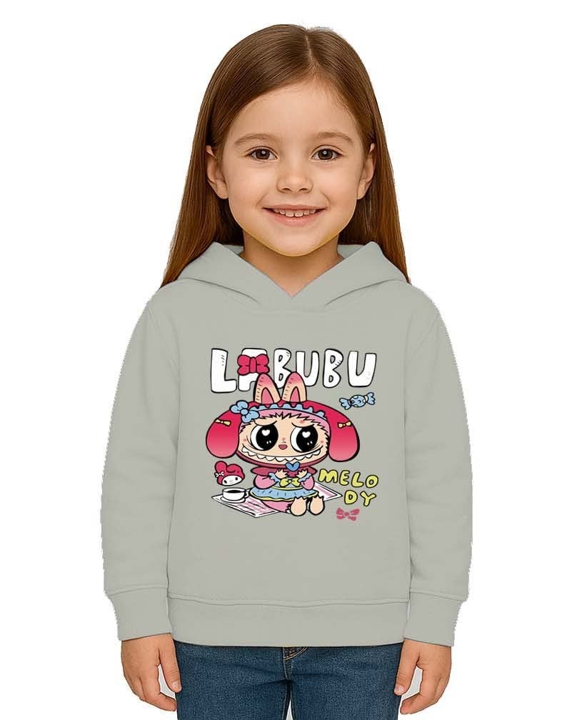 Unisex Baskılı Çocuk Swaetshirt Labubu Baskılı Kapüşonlu 3 İplik Şardonlu