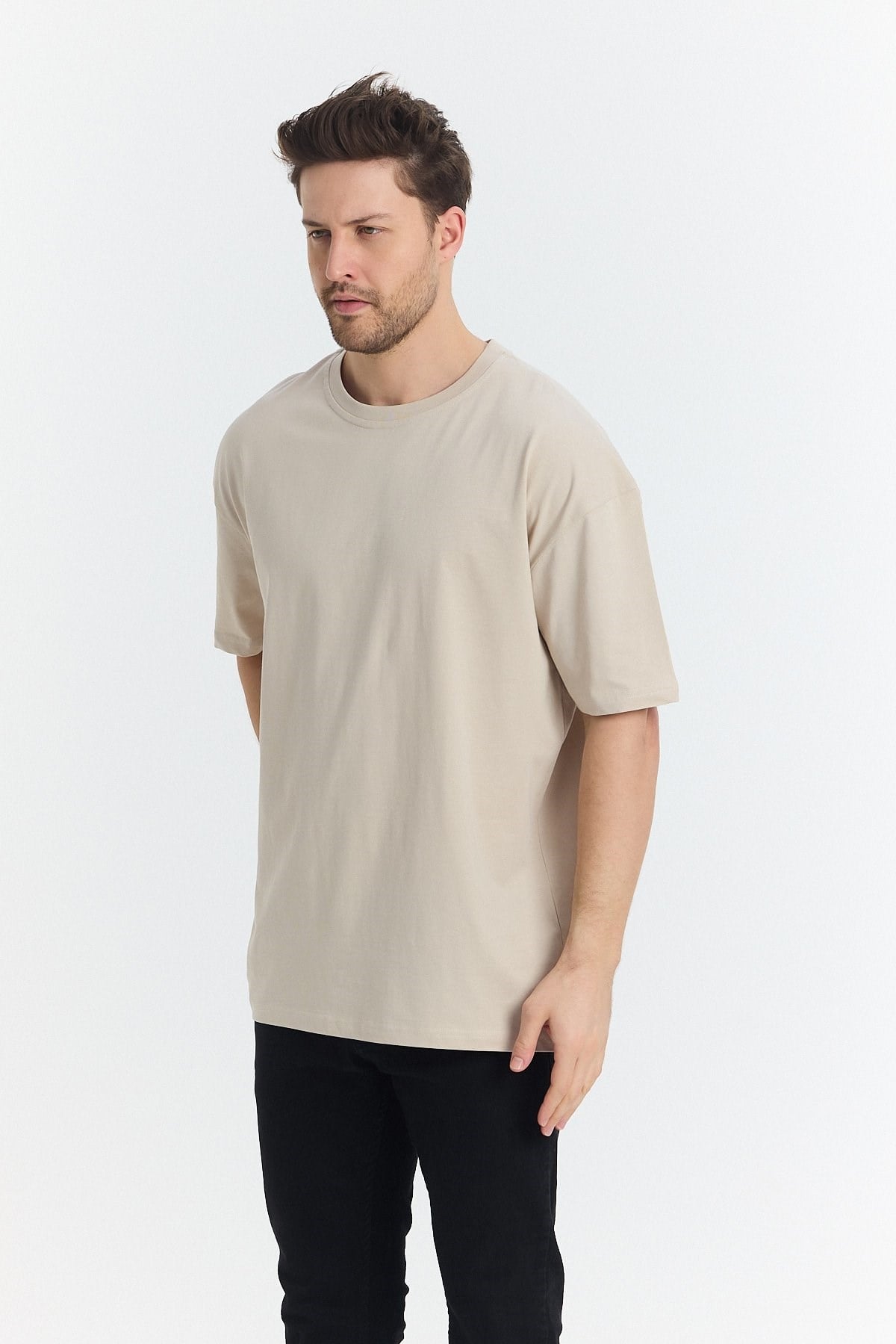 Unısex Baskısız Oversize Büyük T-shirt Pamuklu Penye Kumaş
