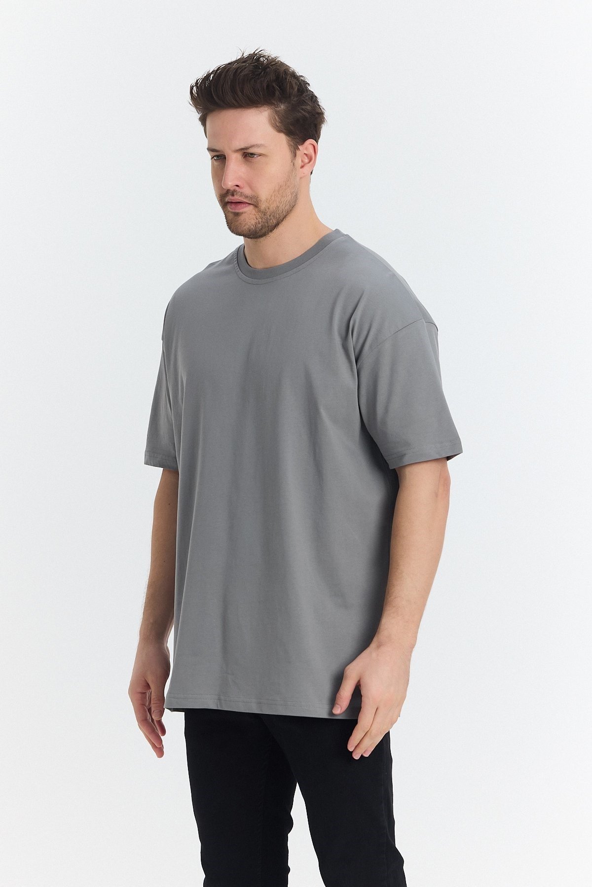 Unısex Baskısız Oversize Büyük T-shirt Pamuklu Penye Kumaş