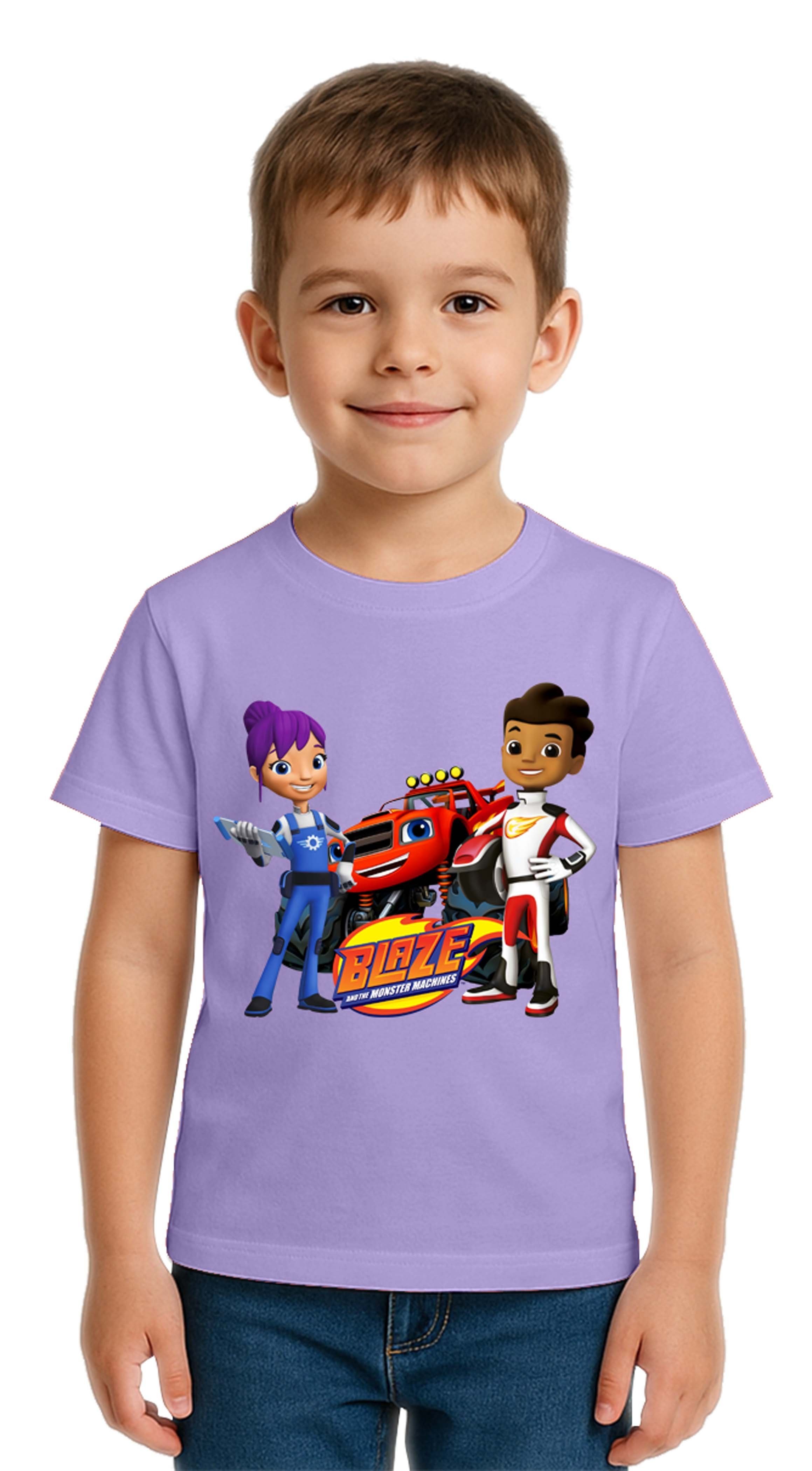 Unisex Blaze baskılı Çocuk Tişört pamuklu penye kumaş