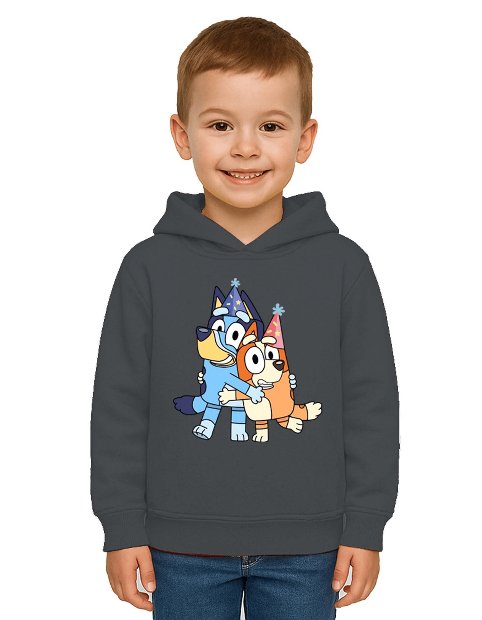 Unisex Bluey Baskılı Çocuk Swaetshirt Kapşonlu 3 İplik Şardonlu