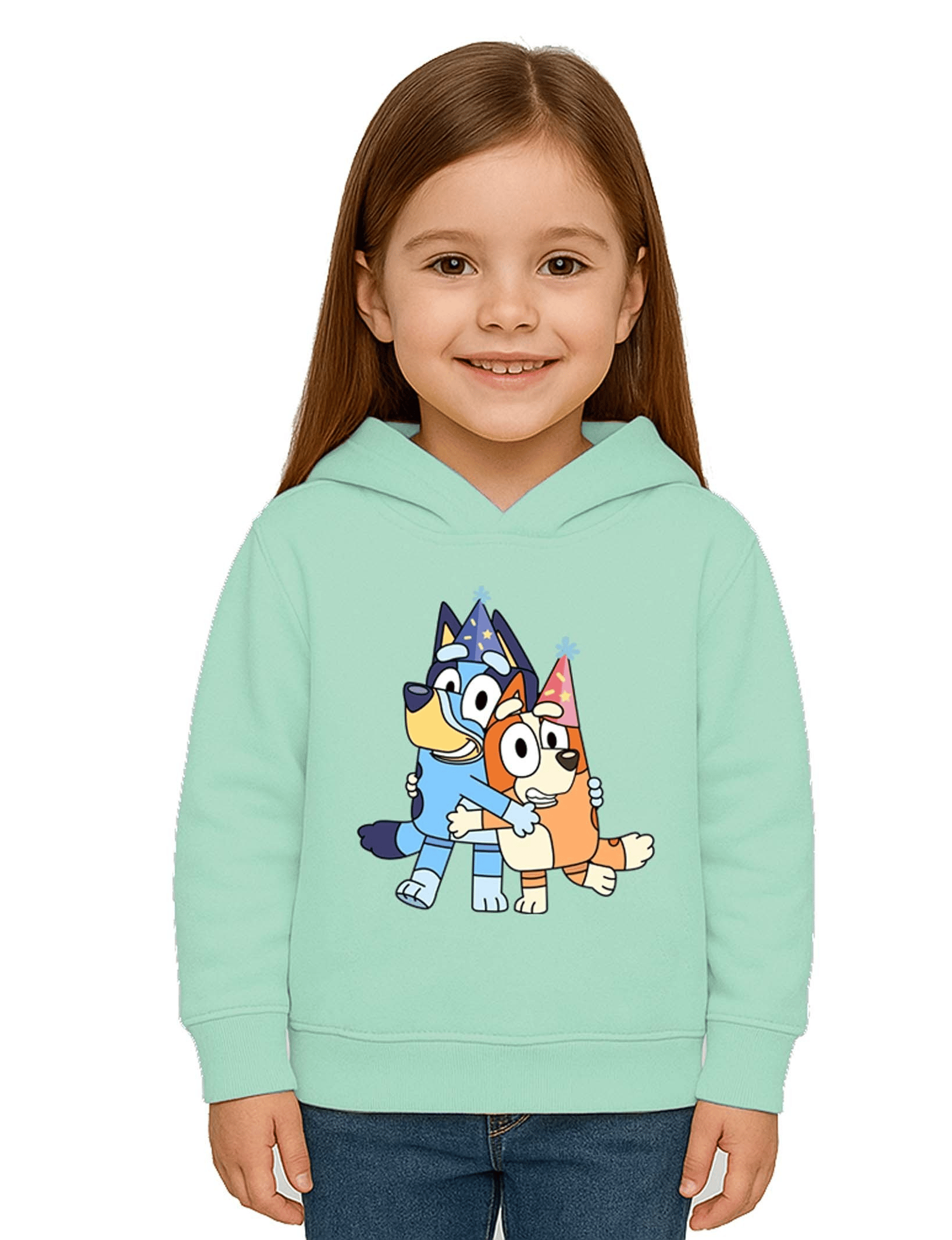 Unisex Bluey Baskılı Çocuk Swaetshirt Kapşonlu 3 İplik Şardonlu
