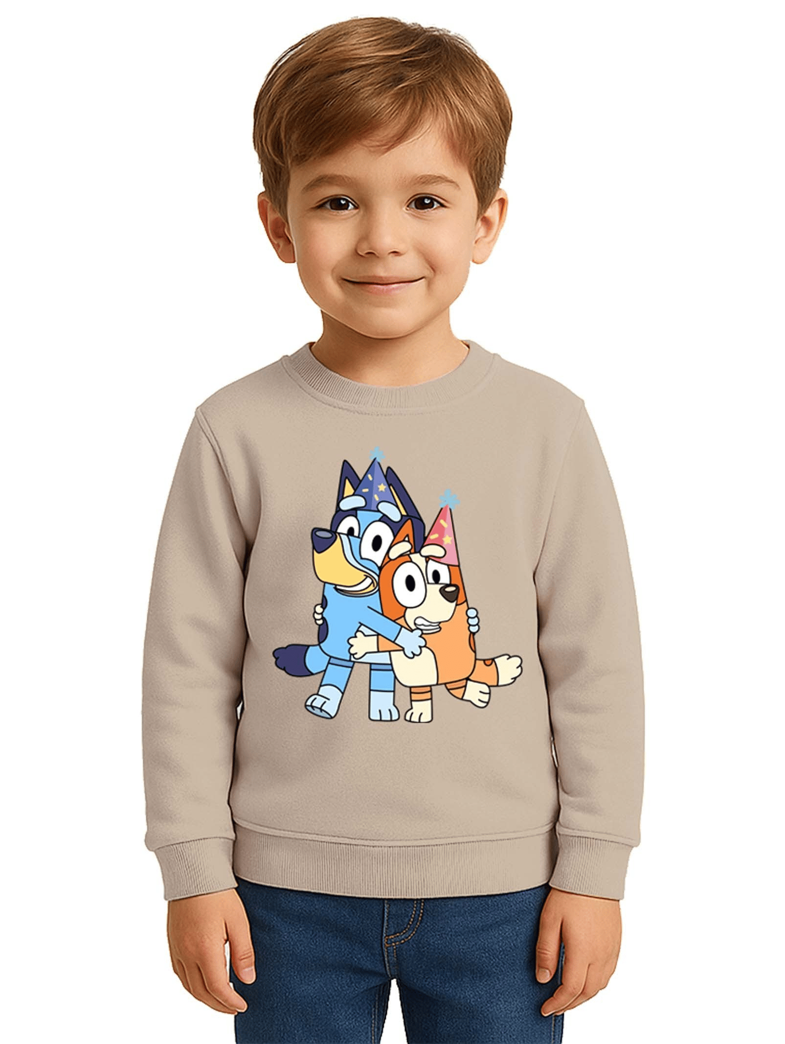 Unisex Bluey Baskılı Çocuk Swaetshirt 3 İplik Şardonlu