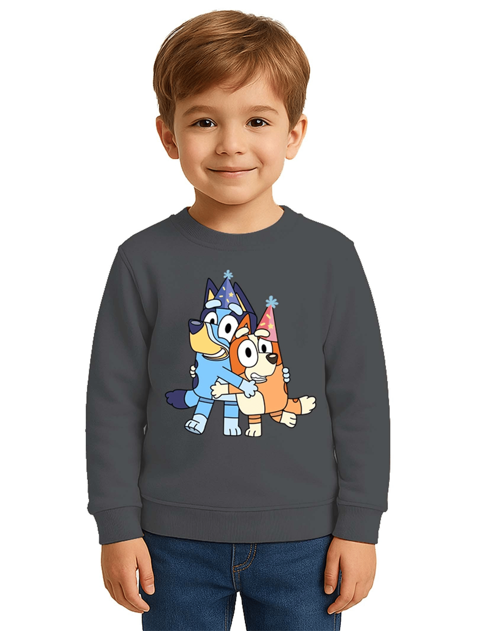Unisex Bluey Baskılı Çocuk Swaetshirt 3 İplik Şardonlu