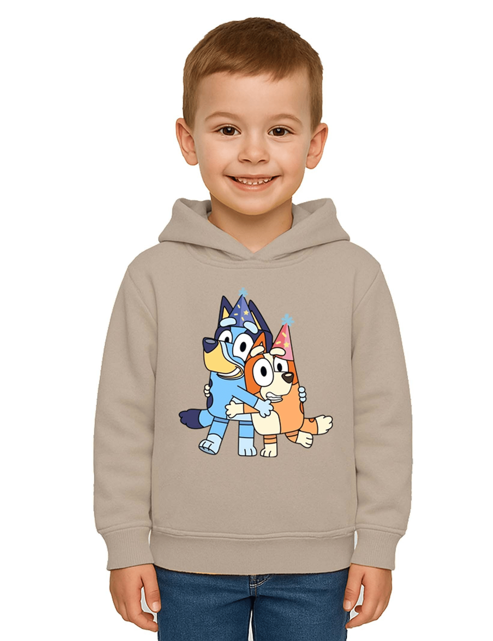 Unisex Bluey Baskılı Çocuk Swaetshirt Kapşonlu 3 İplik Şardonlu