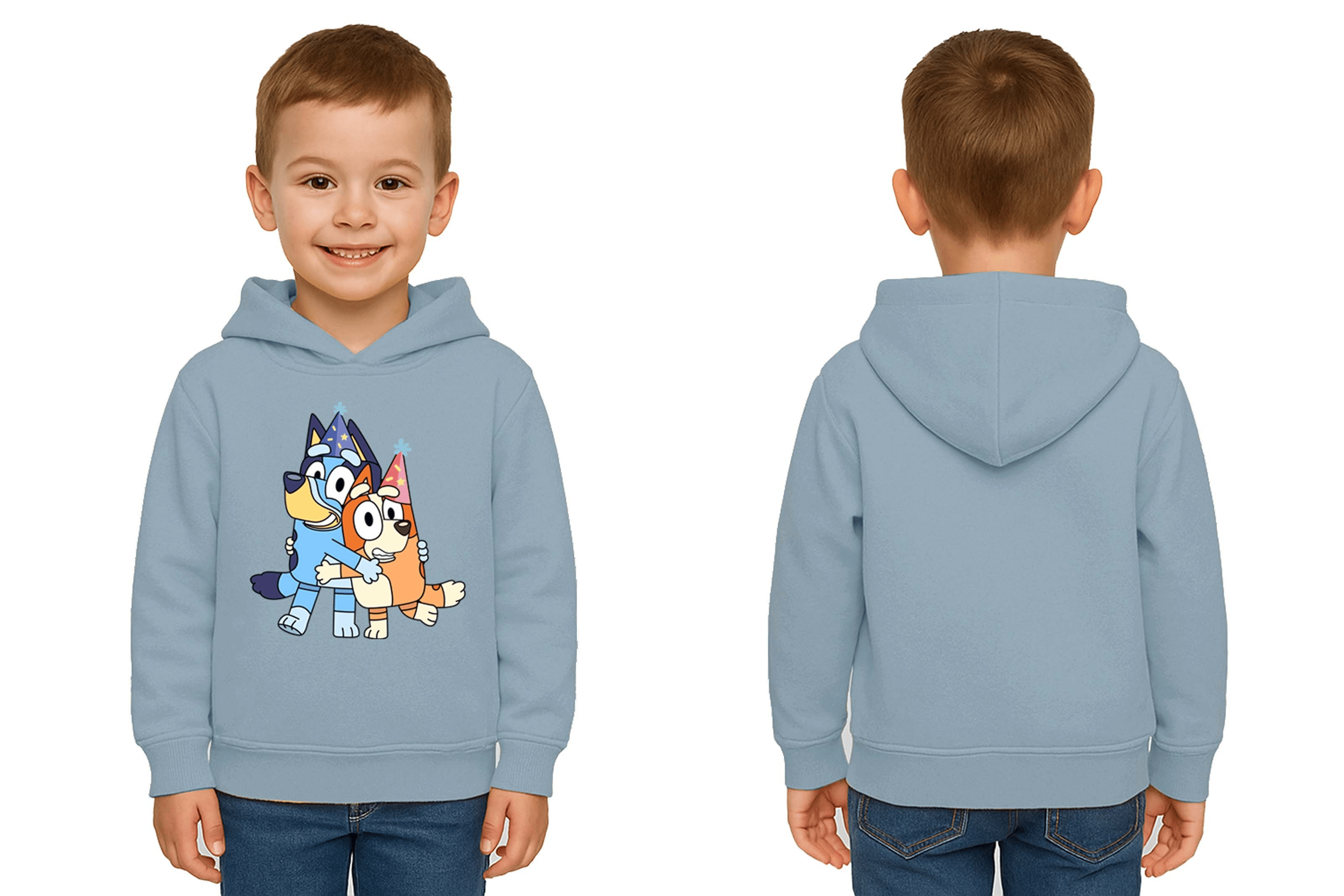 Unisex Bluey Baskılı Çocuk Swaetshirt Kapşonlu 3 İplik Şardonlu