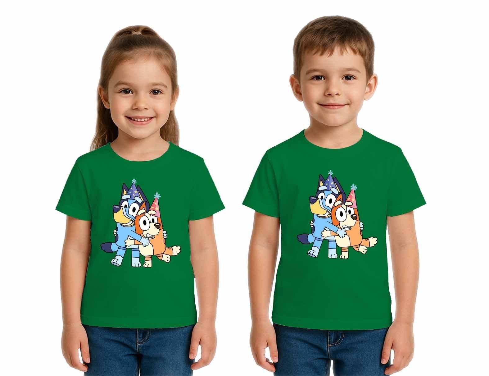 Unisex Bluey Baskılı Çocuk Tişört pamuklu penye kumaş