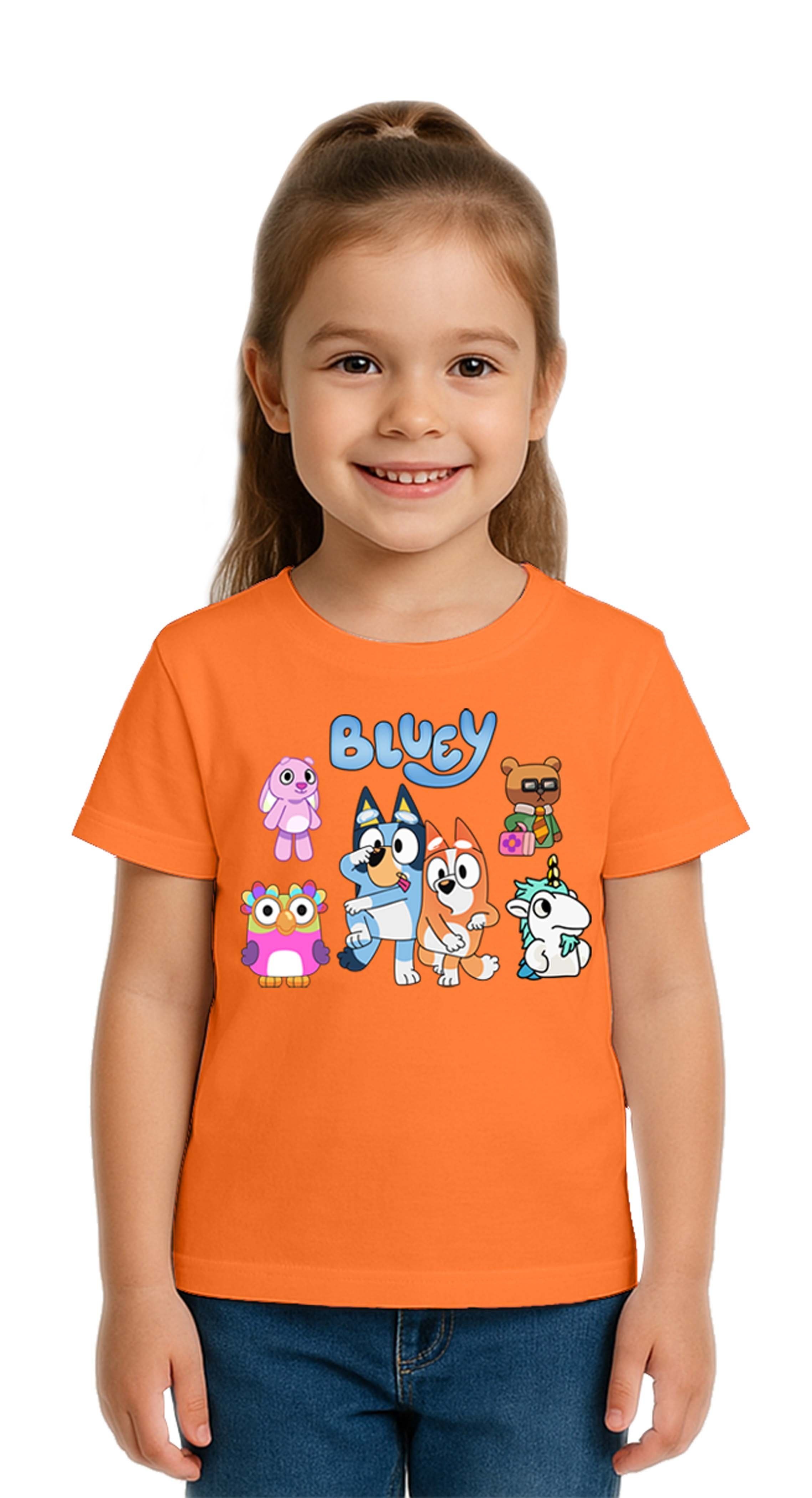 Unisex Bluey baskılı Çocuk Tişört pamuklu penye kumaş