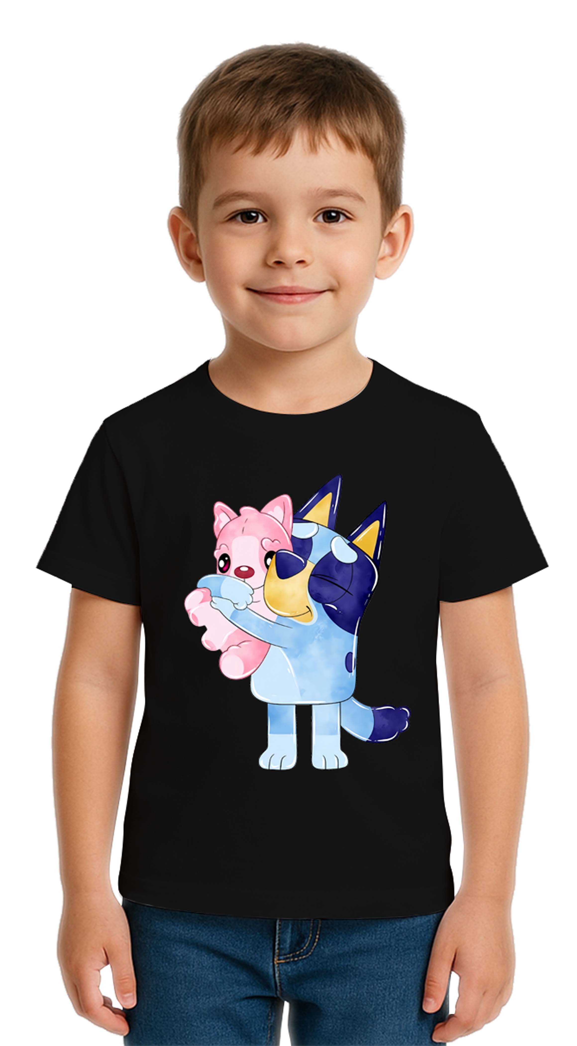 Unisex Bluey baskılı Çocuk Tişört pamuklu penye kumaş