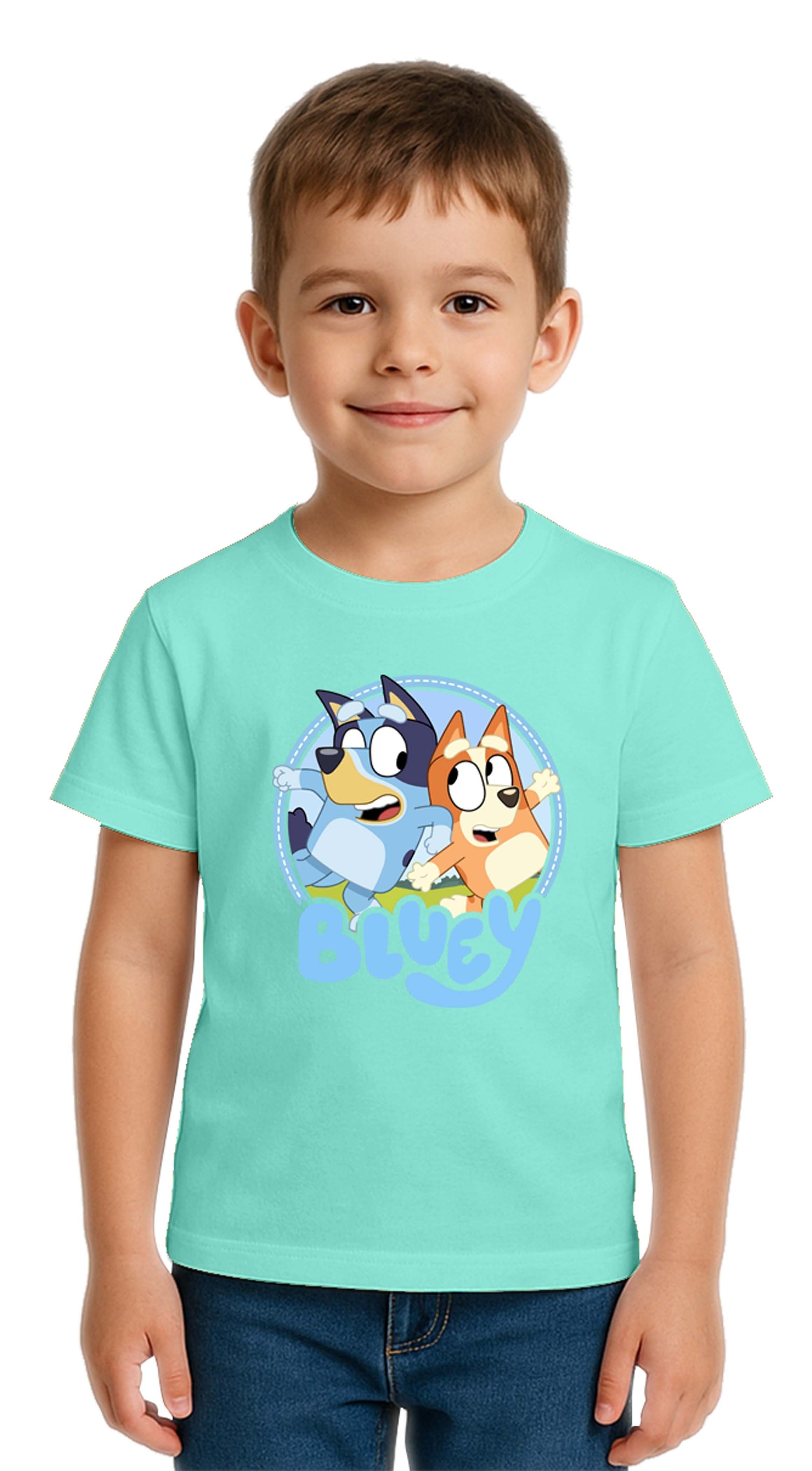Unisex Bluey Baskılı Çocuk Tişört pamuklu penye kumaş