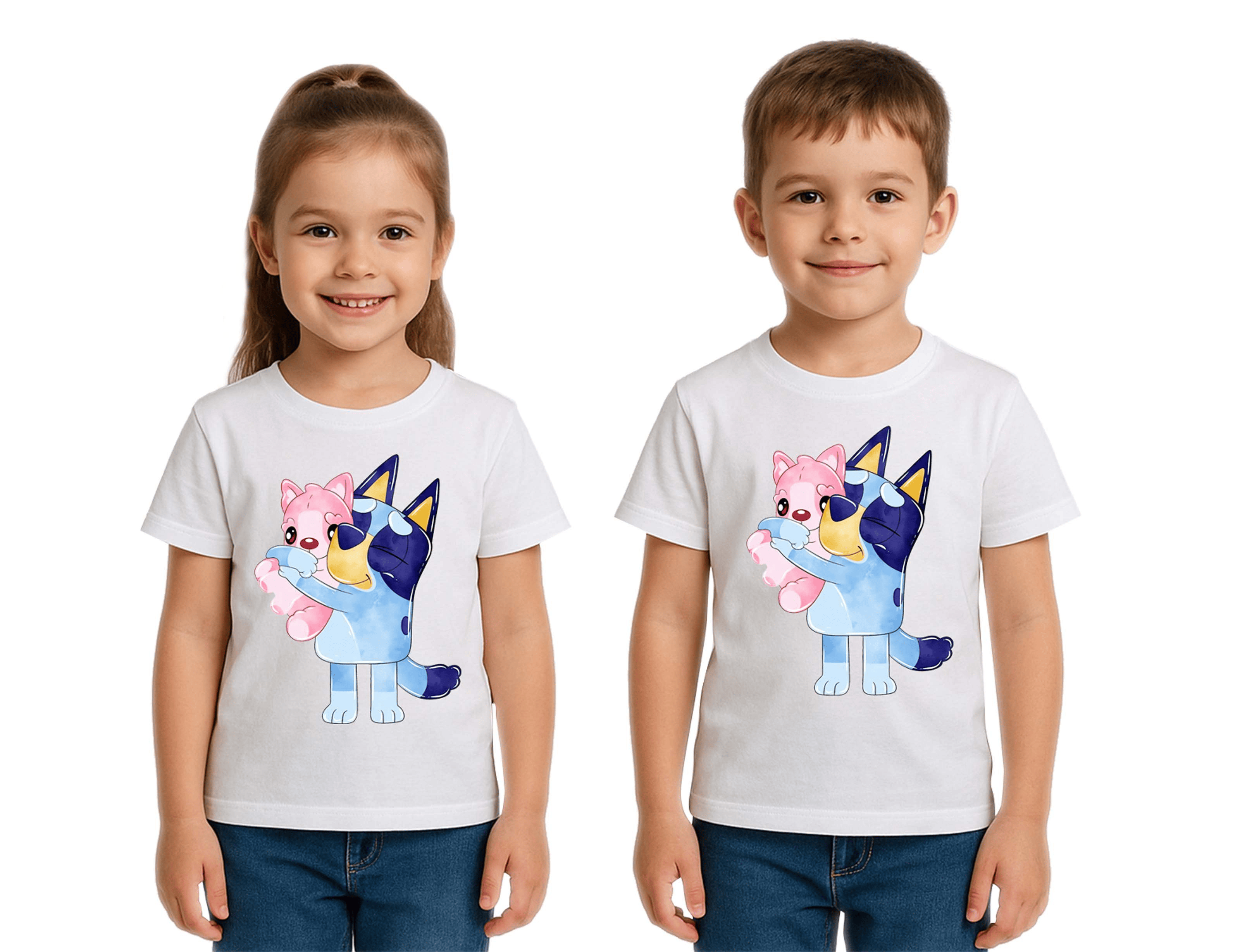 Unisex Bluey baskılı Çocuk Tişört pamuklu penye kumaş
