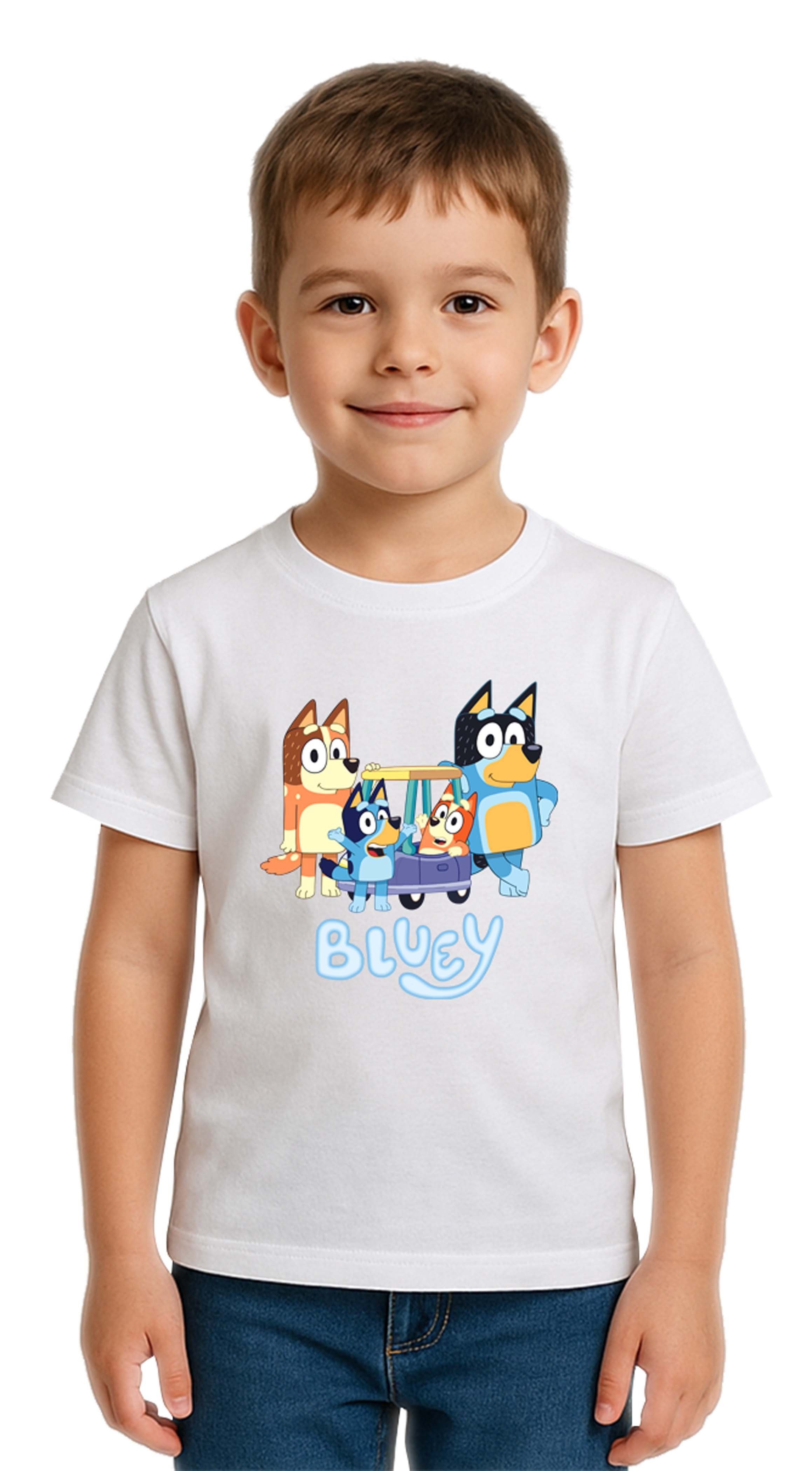 Unisex Bluey Baskılı Çocuk Tişört pamuklu penye kumaş