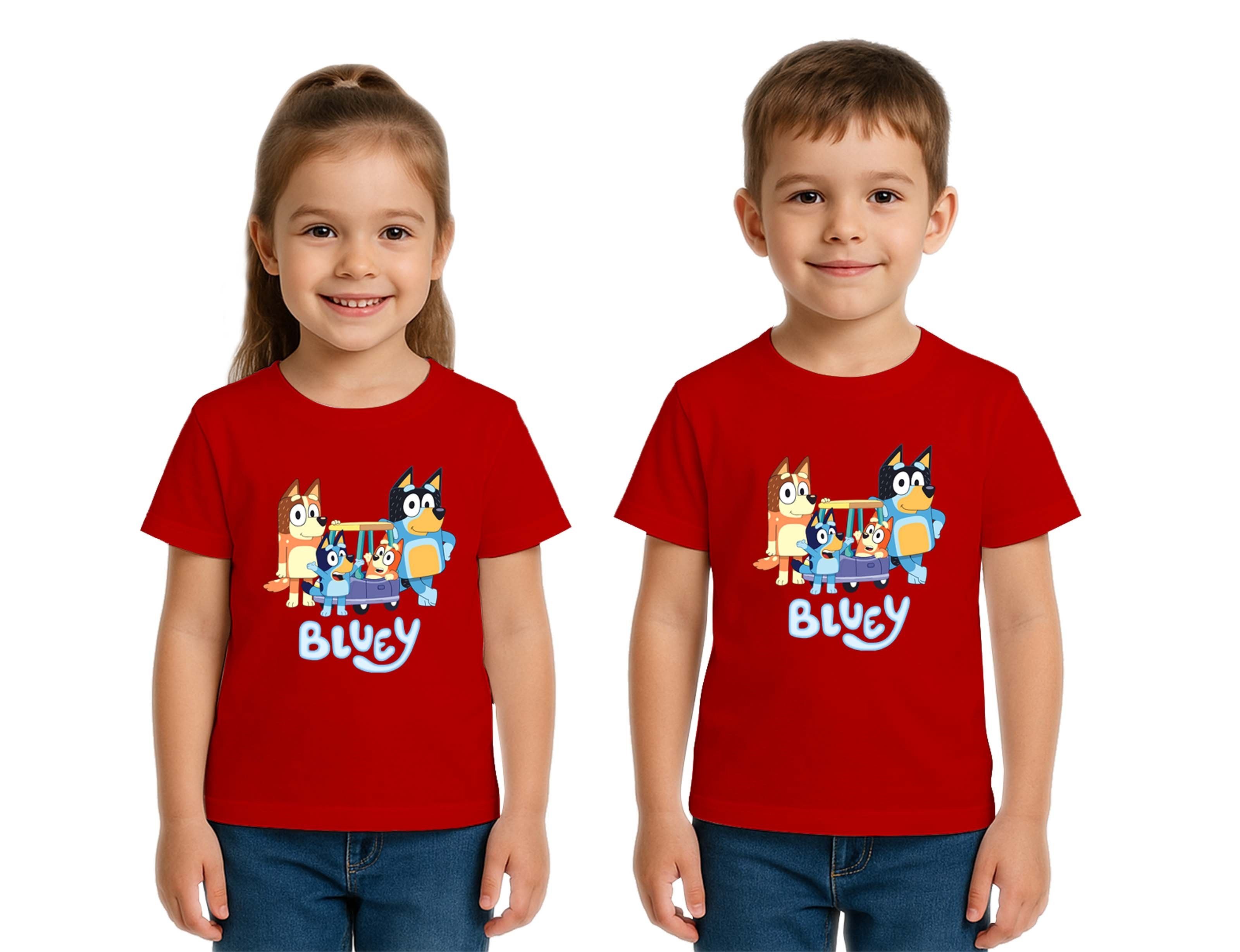 Unisex Bluey Baskılı Çocuk Tişört pamuklu penye kumaş