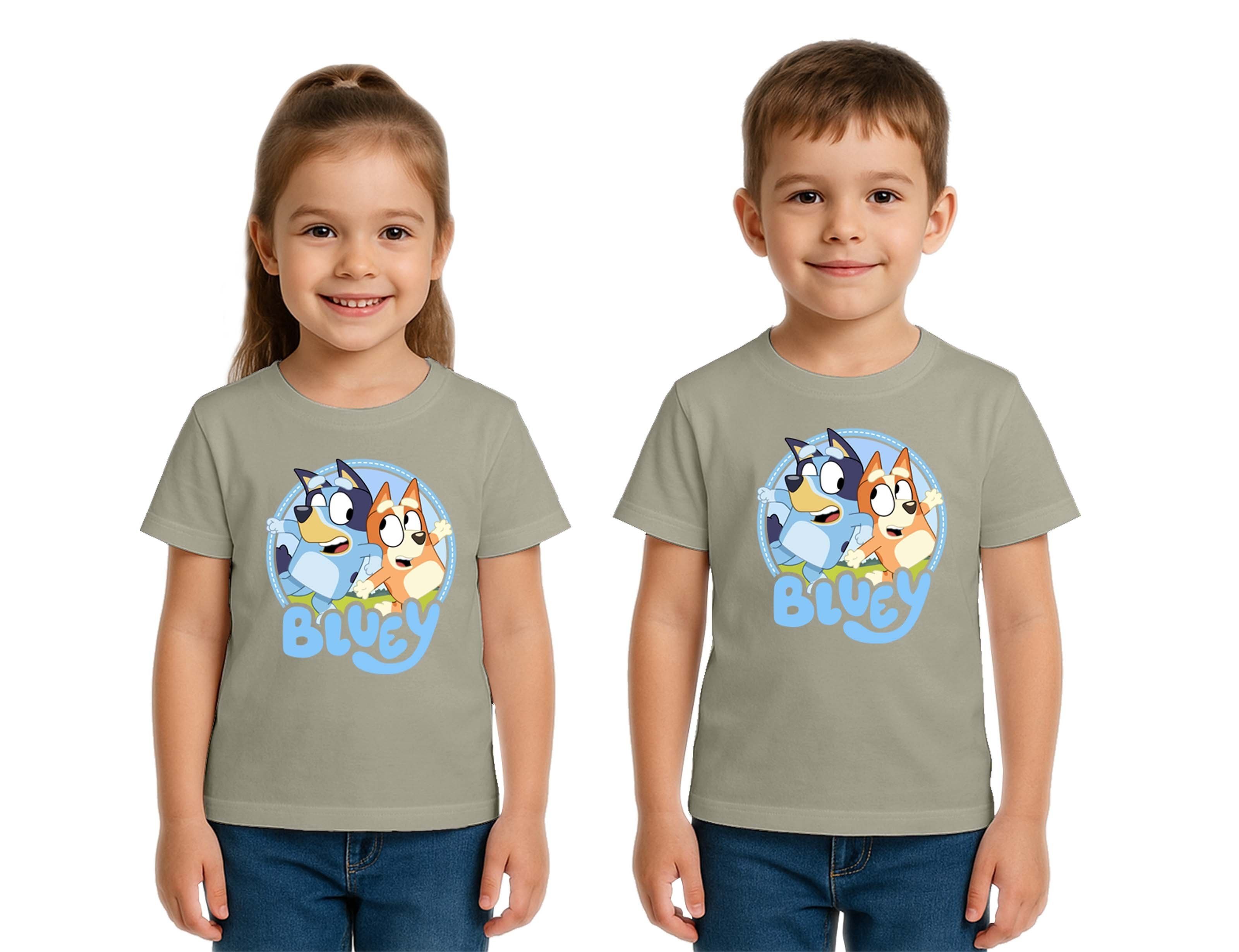 Unisex Bluey Baskılı Çocuk Tişört pamuklu penye kumaş