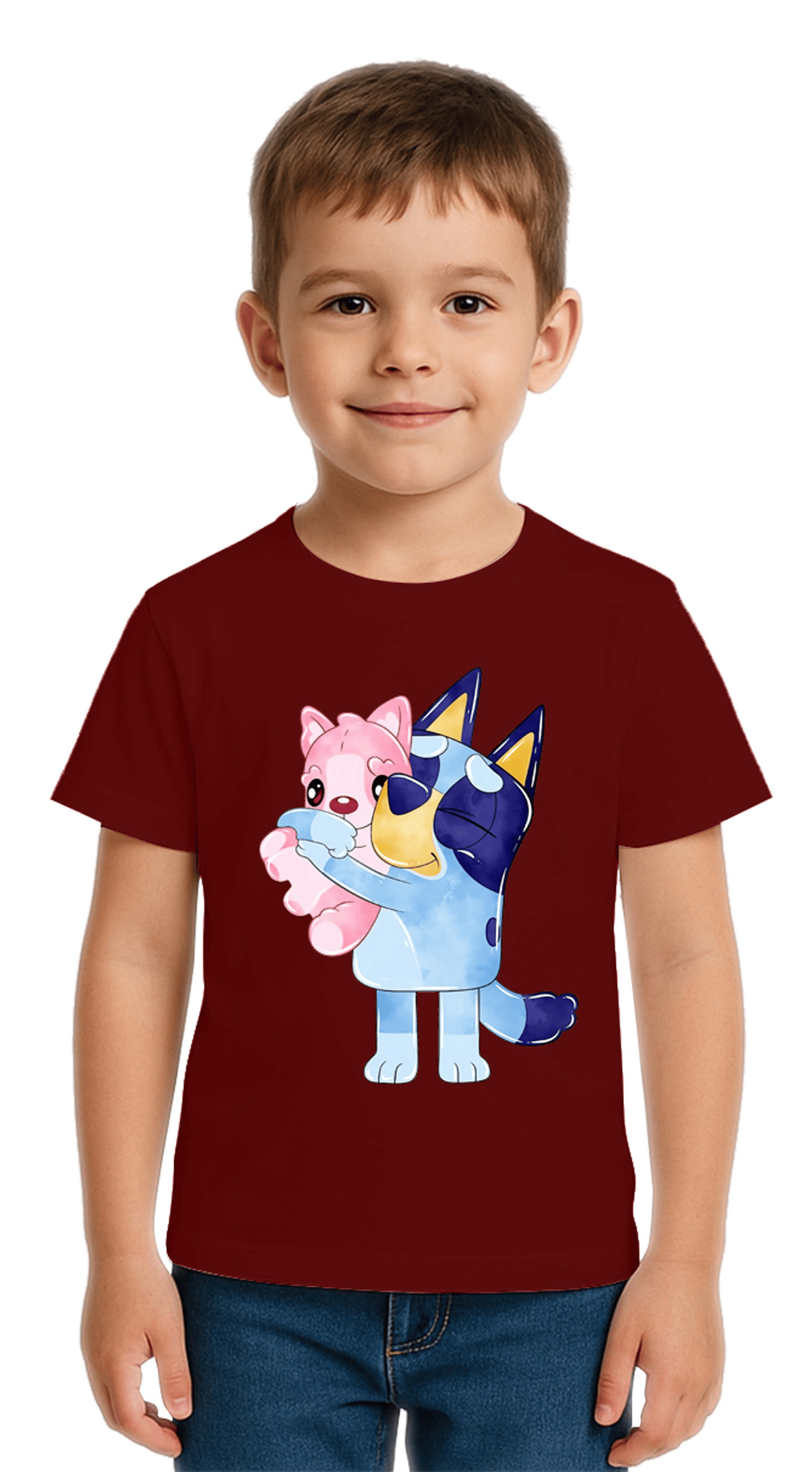 Unisex Bluey baskılı Çocuk Tişört pamuklu penye kumaş
