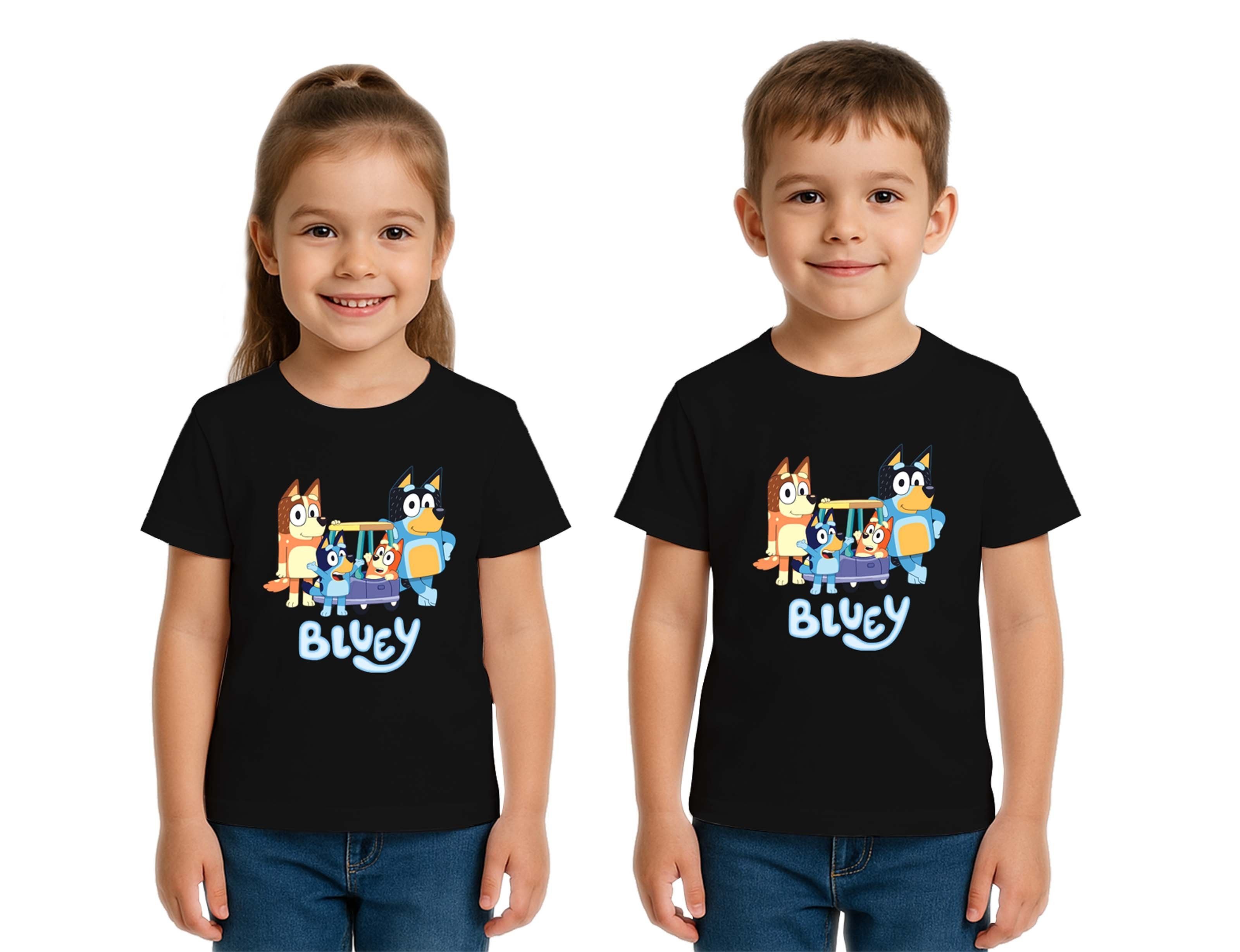 Unisex Bluey Baskılı Çocuk Tişört pamuklu penye kumaş
