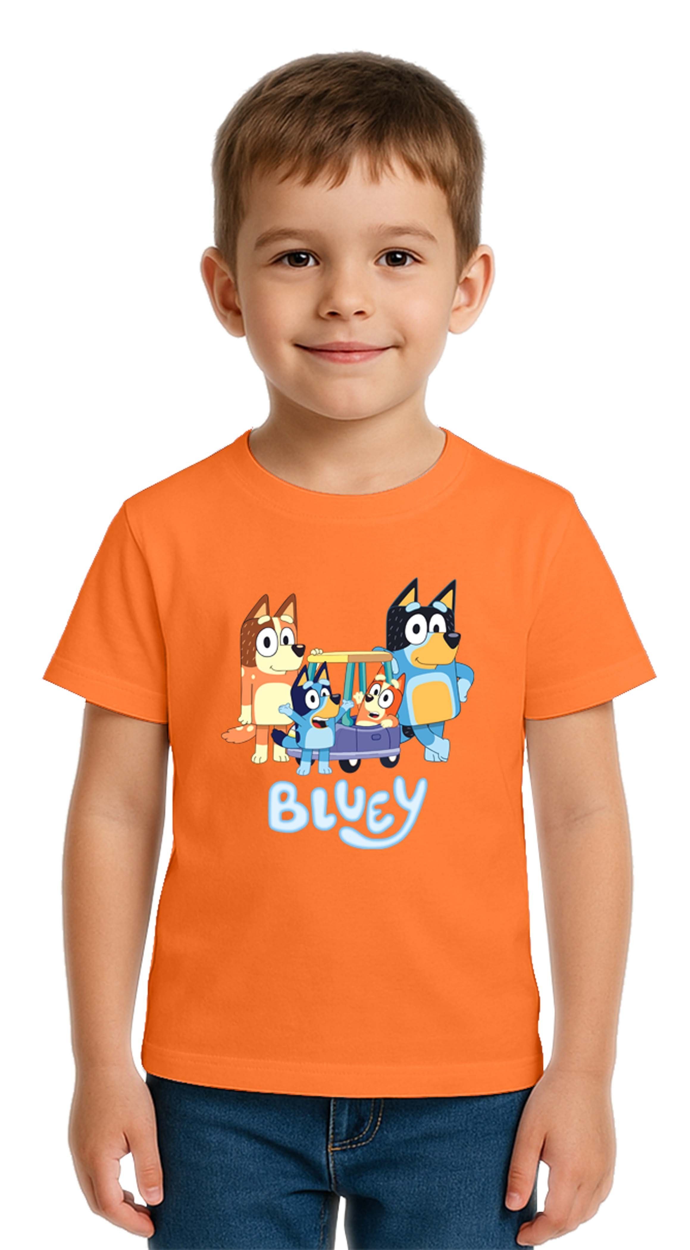 Unisex Bluey Baskılı Çocuk Tişört pamuklu penye kumaş
