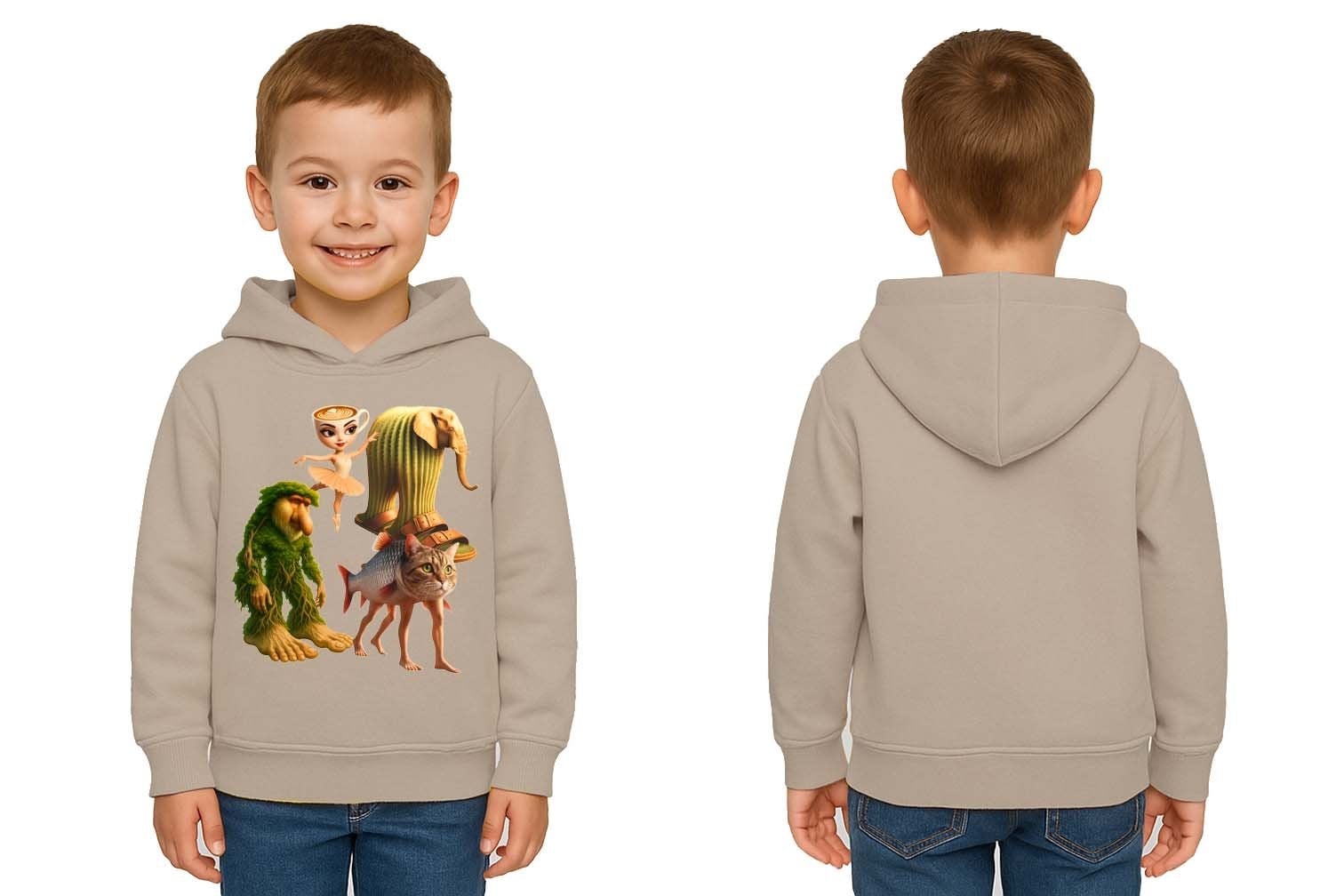 Unisex Brainrot Baskılı Çocuk Swaetshirt Kapüşonlu 3 İplik Şardonlu