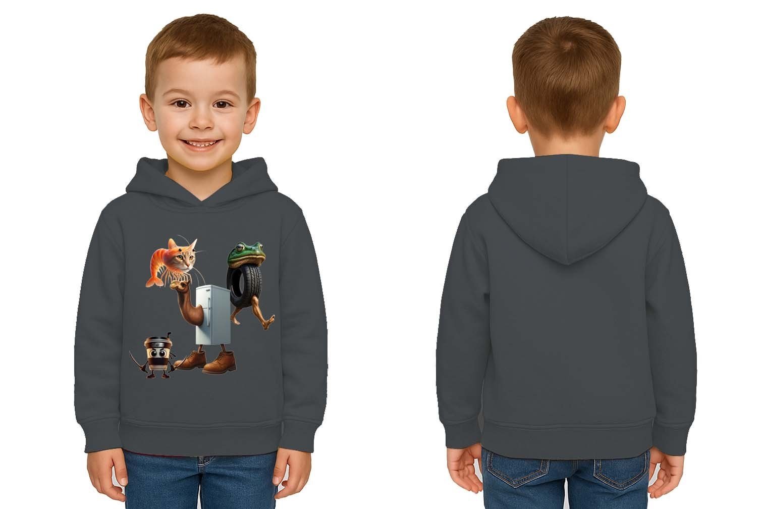 Unisex Brainrot Baskılı Çocuk Swaetshirt Kapüşonlu 3 İplik Şardonlu