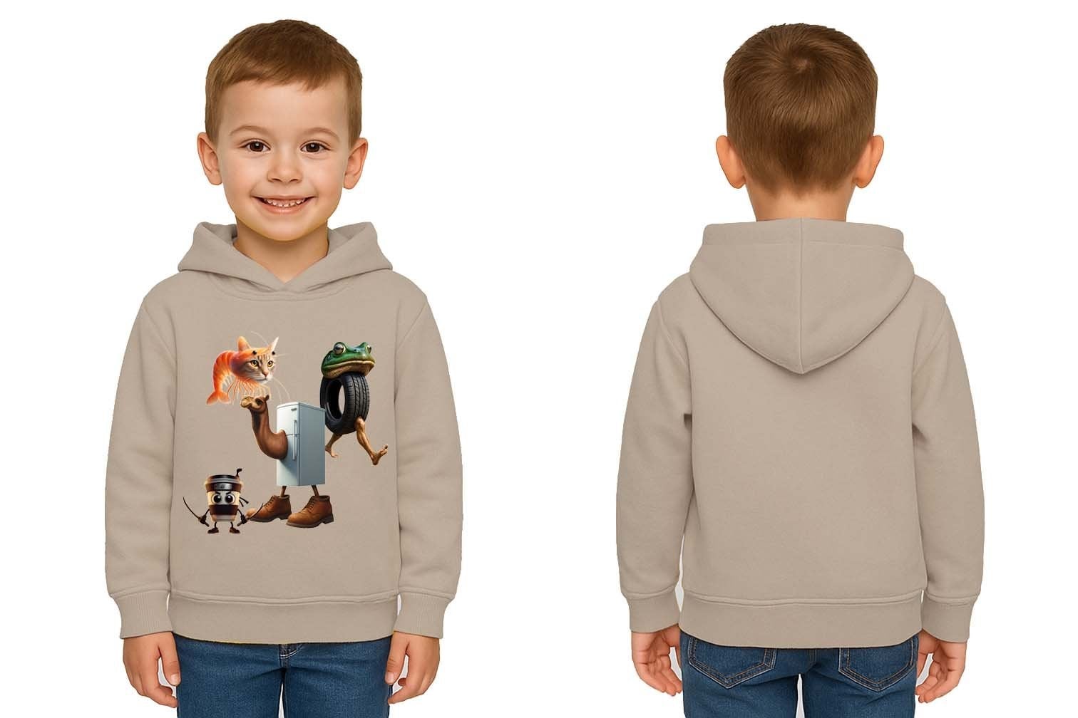 Unisex Brainrot Baskılı Çocuk Swaetshirt Kapüşonlu 3 İplik Şardonlu