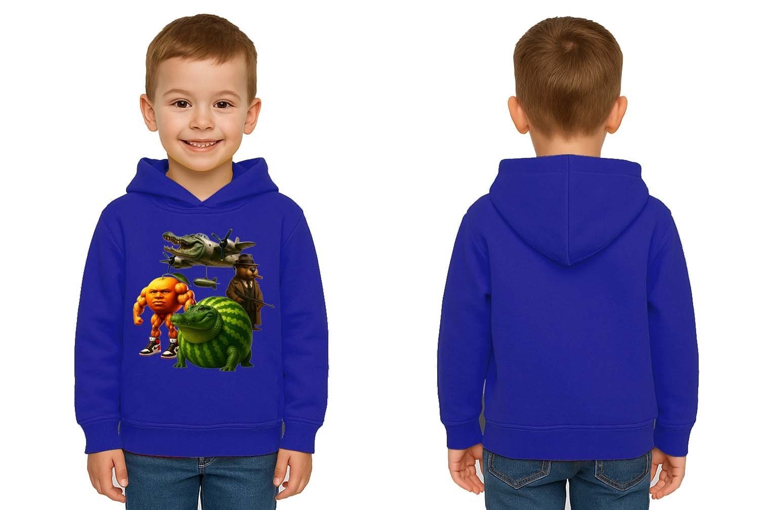Unisex Brainrot Baskılı Çocuk Swaetshirt Kapüşonlu 3 İplik Şardonlu