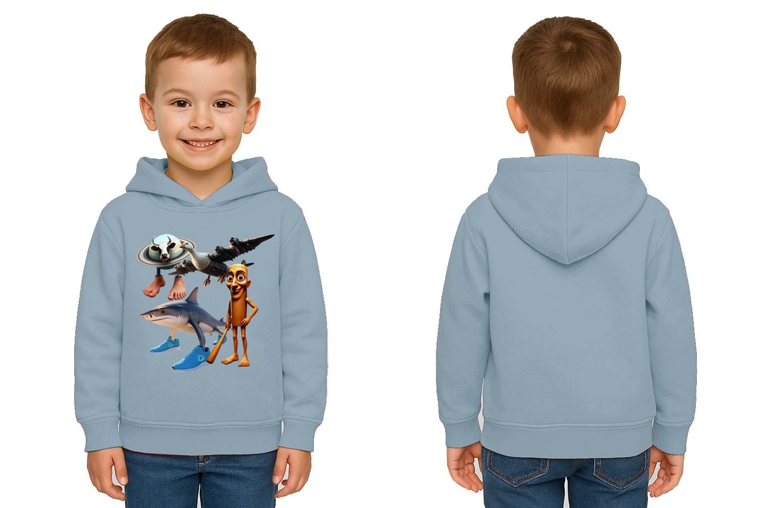 Unisex Brainrot Baskılı Çocuk Swaetshirt Kapüşonlu 3 İplik Şardonlu